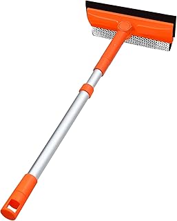 Squeegee for Window | 2-in-1 Window Cleaner Sponge and Soft Rubber Strip with Telescopic Extension Pole 20”-30” | Window Washer for Shower, Car Windshield, Mirror, Glass Cleaning