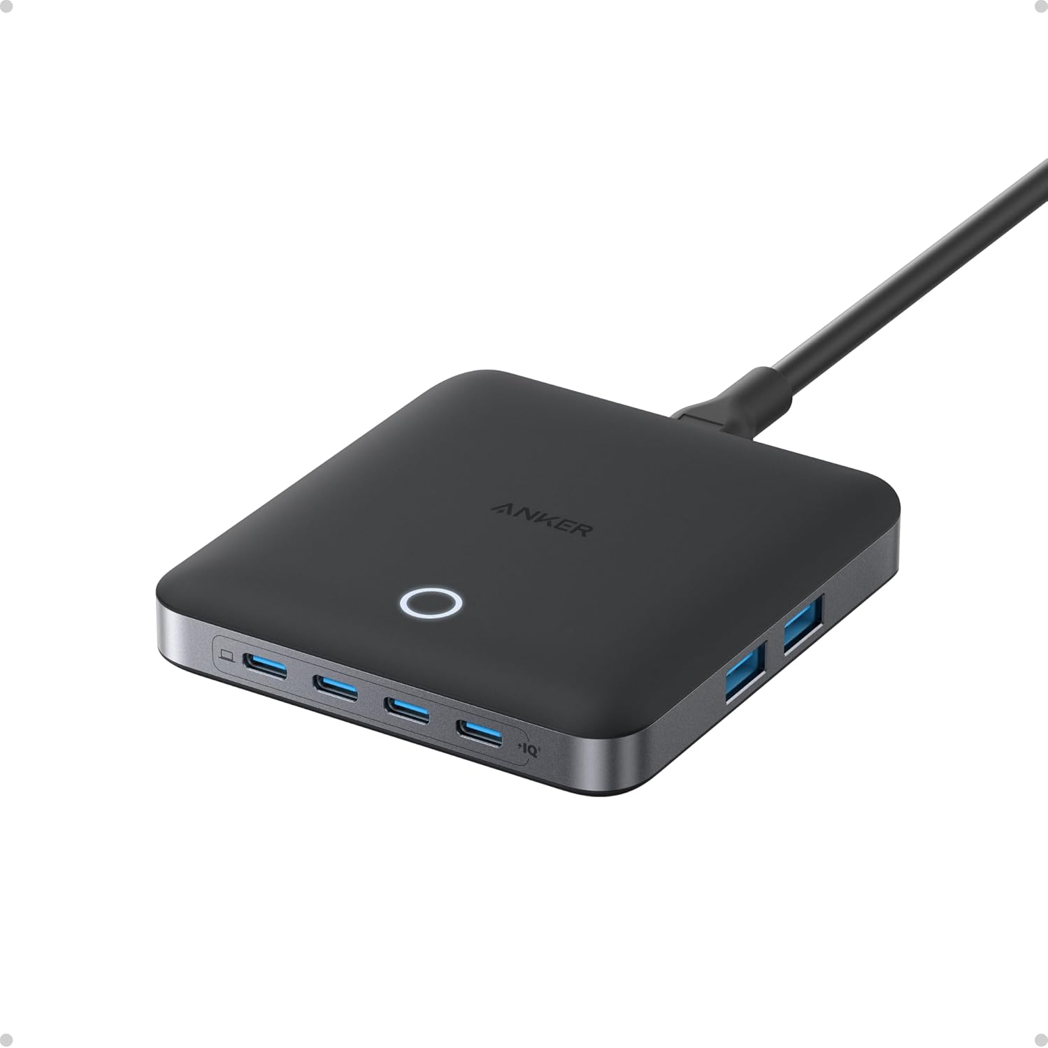 Anker Nano Charger, 6-Port Charging Station with Ultra-Fast 130W Output, 4 USB C, 2 USB A Ports, Compact and Stylish, For iPhone 16/15/14 Series, iPad, MacBook, Pixel, Galaxy, and More(Non-Battery)