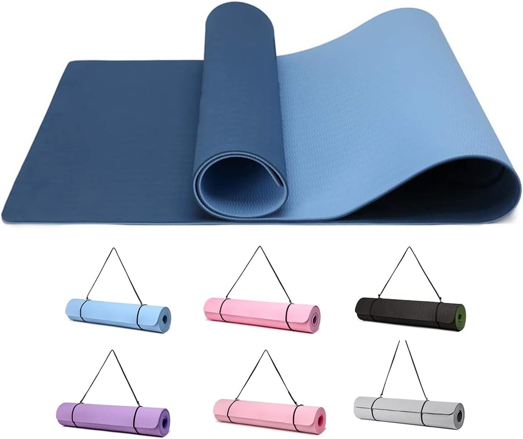 Good Nite Yoga Mat TPE Non-Slip Exercise Fitness Pilates Gymnastics Training Sport Mat Turn Mats Floor Gym with Carry Strap 183 x 61 x 0.6 cm