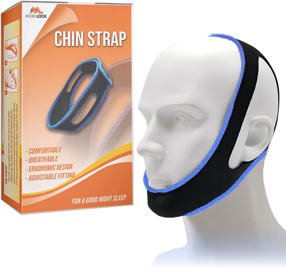 Anti Snore Chin Strap for Women & Men - Double-Support Chin Straps for Sleeping - Adjustable via Hook & Loop Closure - Skin-Friendly, with Holes for Aeration - Snoring Prevention Device - by Mobi Lock