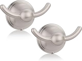 FILTA Bathroom Towel Hooks, Brushed Nickel Robe & Towel Hooks for Bathroom Wall Mounted, Traditional Bathroom Towel and Robe Wall Hooks for Hanging Towels, Bath Towel Hook for Shower Wall (2 Pack)