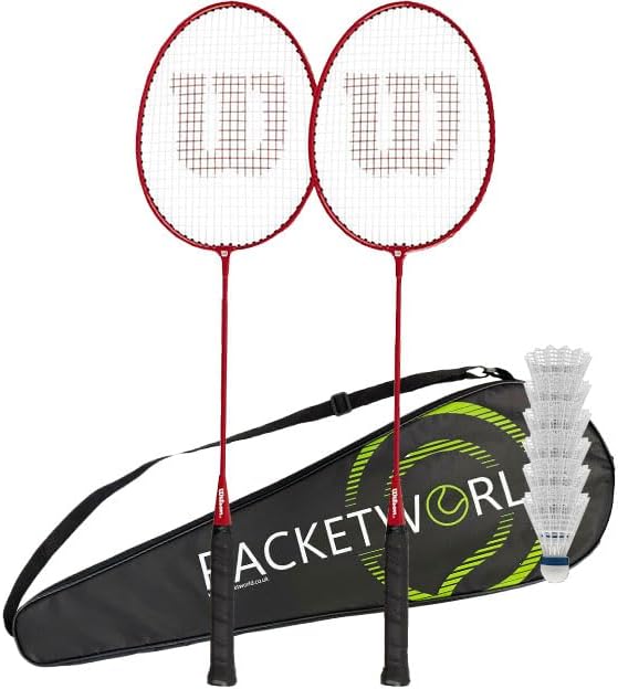 Wilson Fierce Red Adult Twin Badminton Racket, including 6 VICTOR Shuttlecocks & Carry Case