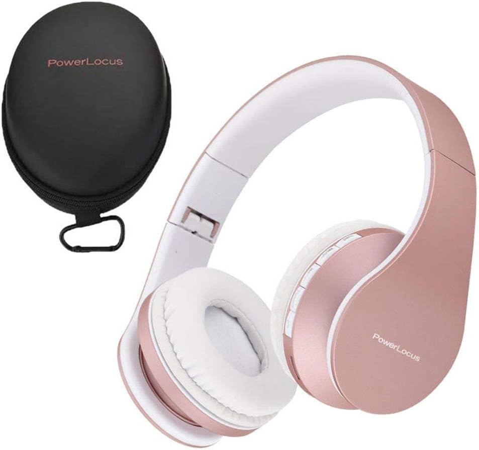 PowerLocus Wireless Bluetooth Over-Ear Stereo Foldable Headphones, Wired Headsets Noise Cancelling with Built-in Microphone for iPhone, Samsung, LG, iPad (Rose Gold)