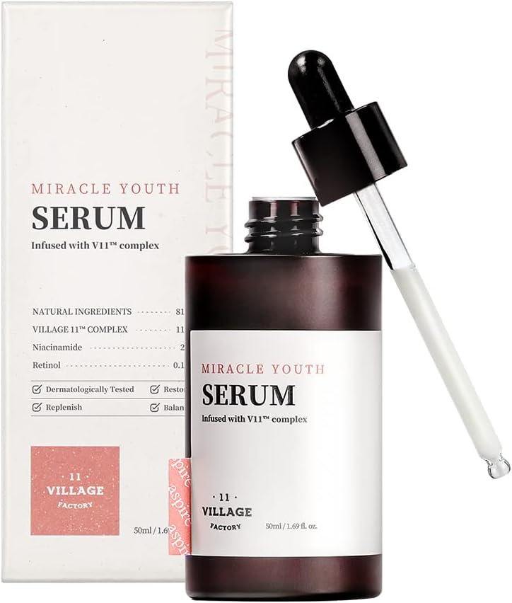 [VILLAGE 11 FACTORY] MIRACLE YOUTH SERUM (50ml) Korean Skincare - Premium Serum with Retinol & Niacinamide - Intensive Anti-Aging Treatment - 81% Natural Ingredients - Vegan Formula