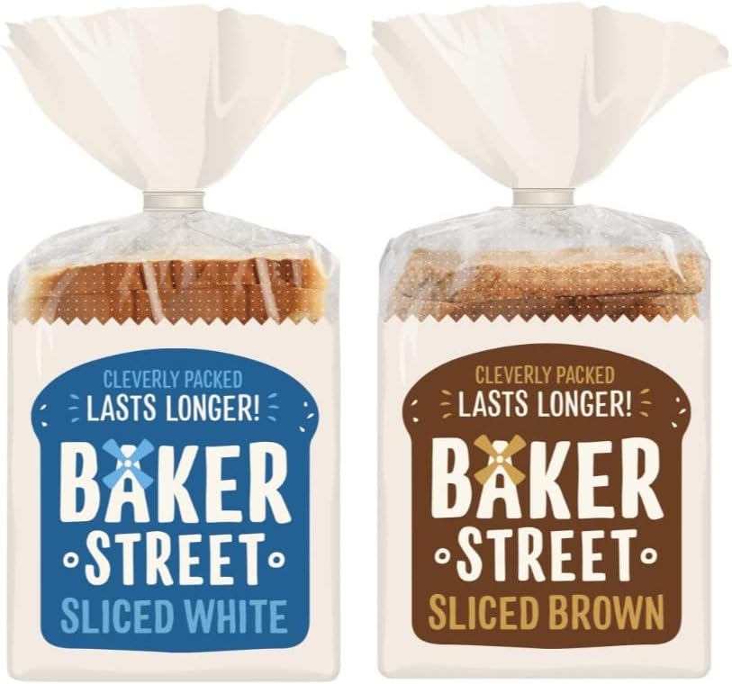 4 x 14 Slices Medium Sliced Toast Bread Bakery Breakfast Sandwich Loaf Sliced Bread (2 each, White, Brown)