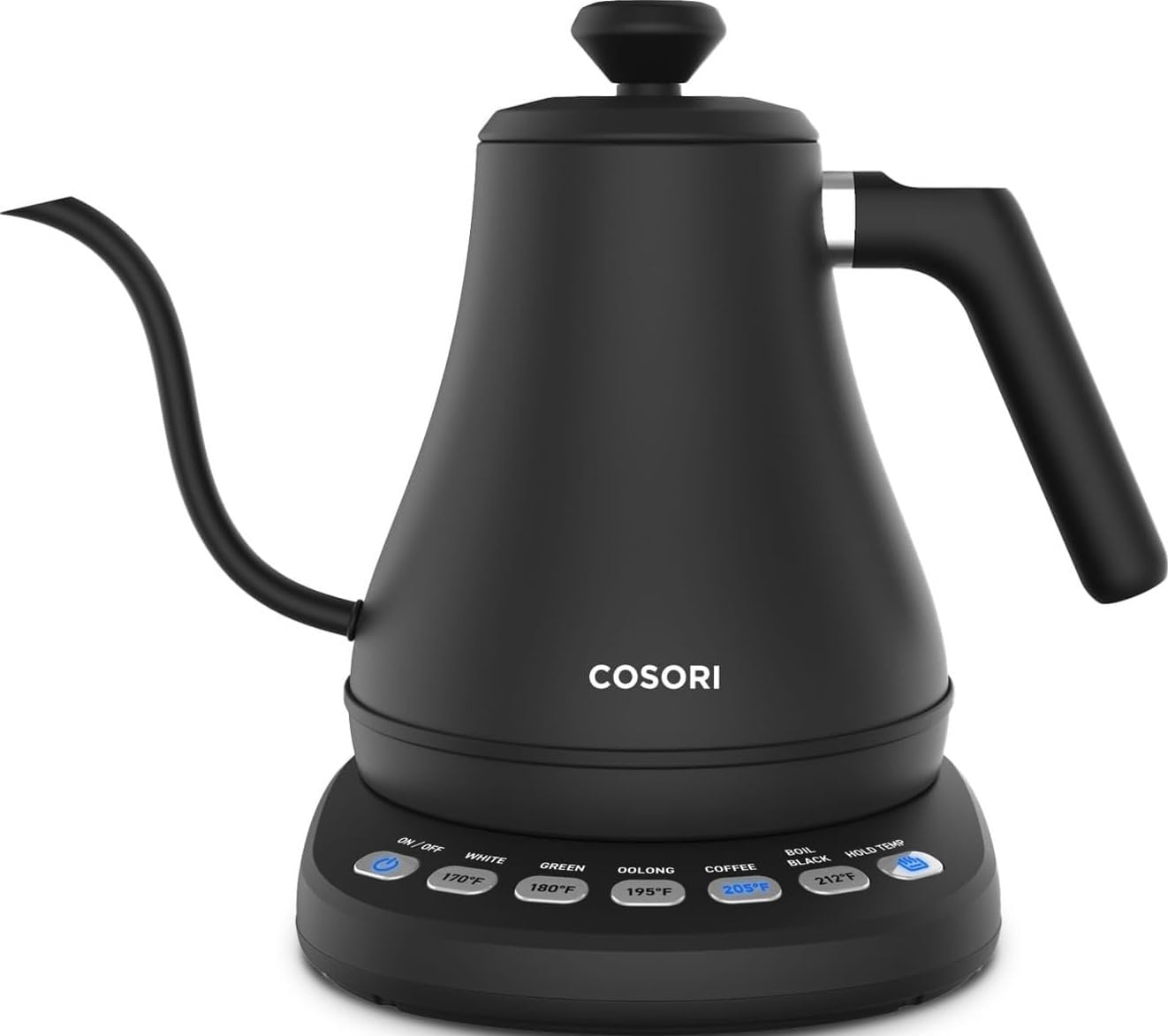 Cosori Gooseneck Electric Kettle with Temperature Control, 0.8L, Black | No Plastic Contact with Water, 5 Presets, 60-Min Keep Warm, Pour Over Coffee & Tea, Stainless Steel Interior, 1200W