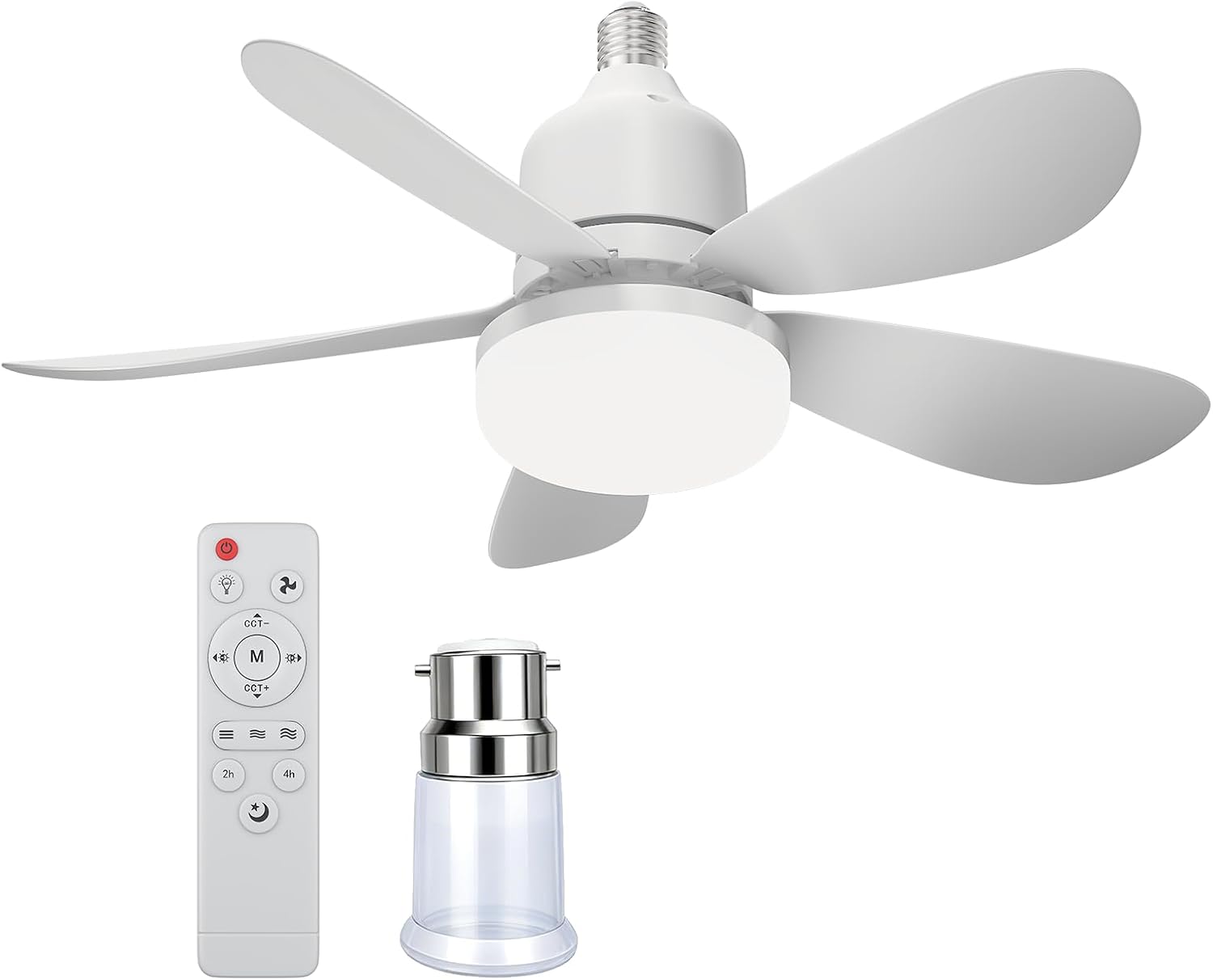 E27 Socket Ceiling Fan with Light and Remote Control - 40W Dimmable LED Fan Light, 3 Wind Speeds, 3 Colour Temperatures, Quiet DC Motor for Bedroom, Living Room (A + B22)