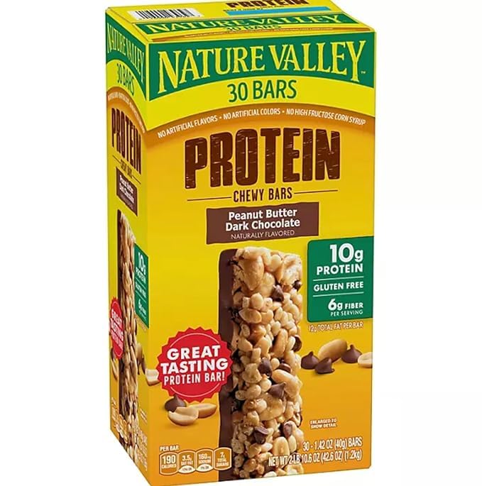 Generic Nature Valley Peanut Butter Dark Chocolate Protein Chewy Bars (30 ct.) (1 box, Peanut Butter Dark Chocolate)