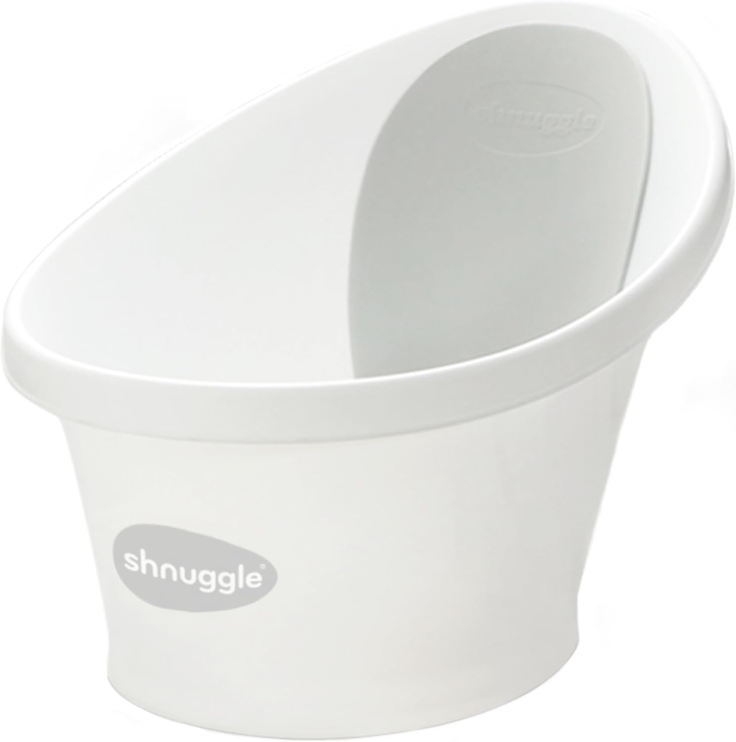 Shnuggle Newborn Baby Bath | Built in Support Bump and Soft Backrest | Suitable from Newborn | Bath Seat Support Includes Plug | White with Grey backrest