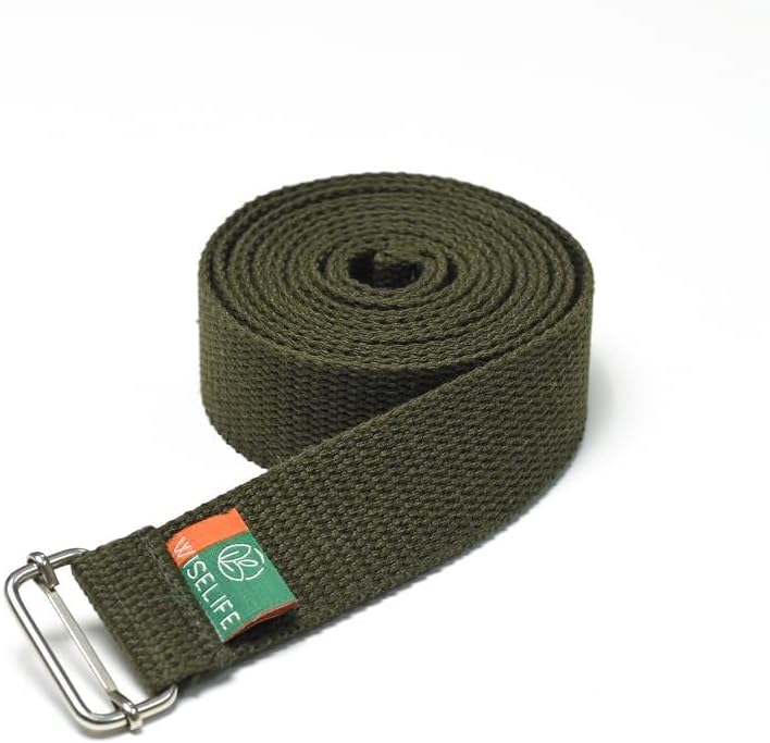 Yoga Stretch Belt With Adjustable Steel Buckle for Stretching, Yoga, Pilates, Physical Therapy, Fitness, 8 Feet (Olive Green)