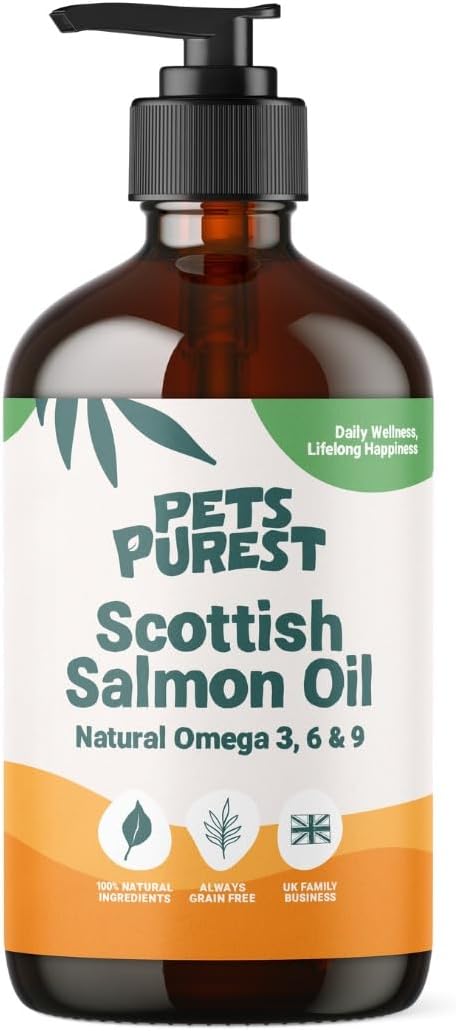 Pets Purest Scottish Salmon Oil For Dogs, Cats, Horse, Ferret - Pure Omega 3, 6 & 9 Fish Oil Food Treats Supplement for Natural Coat, Immune Support, Itchy Skin, Joint & Brain Health (500ml)