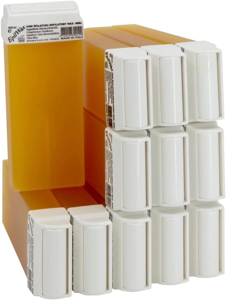 EpilWax Set of 12 Honey Wax Cartridges for Hair Removal - Large 100 ml Roll-on Waxing Refills