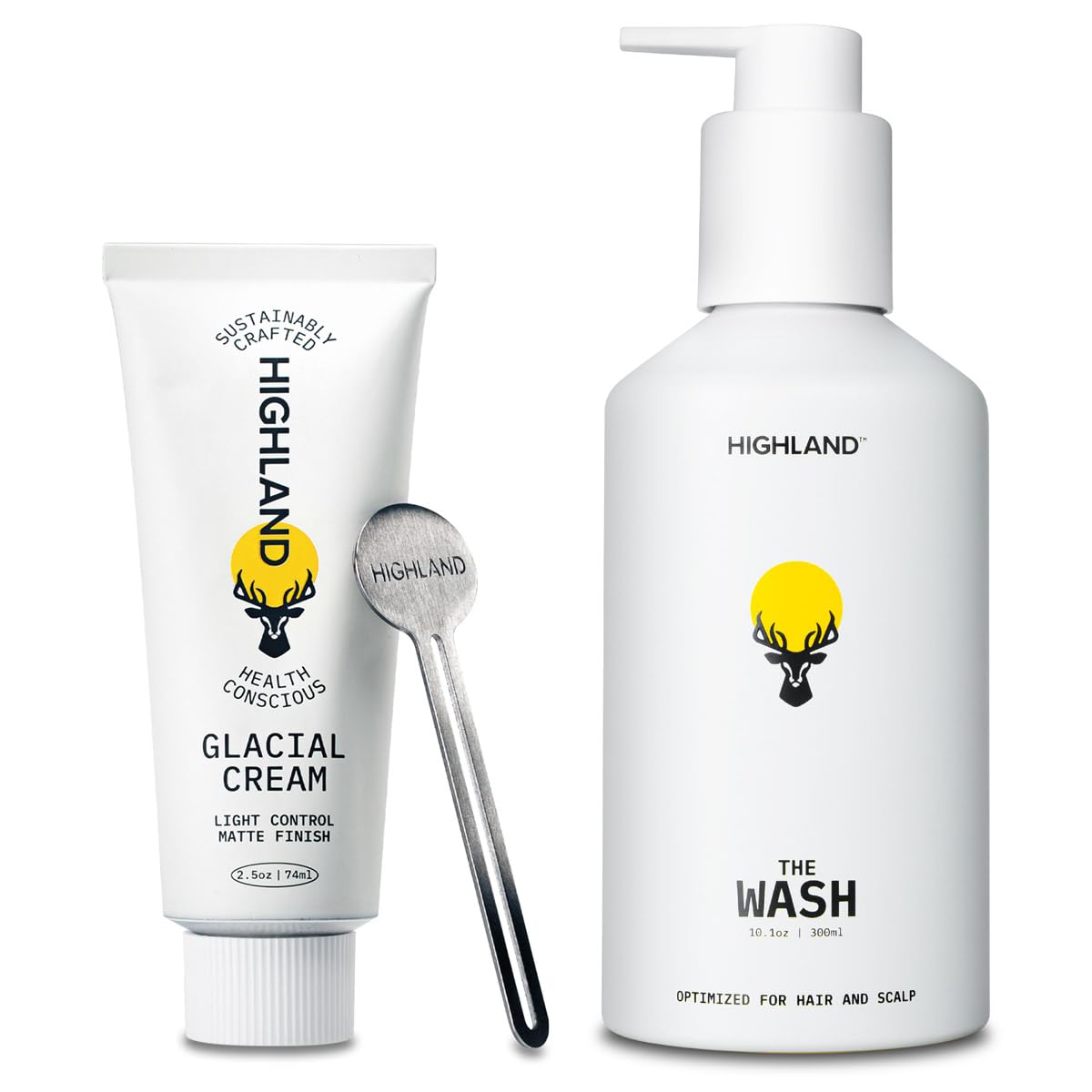 Highland Hair Care Bundle – Glacial Cream (Light Hold, Matte Finish, Glacial Clay, Shea Butter, Curl-Enhancing) + The Wash Botanical Cleanser (Caffeine, Protein-Rich, Hydrating, Sulfate-Free)