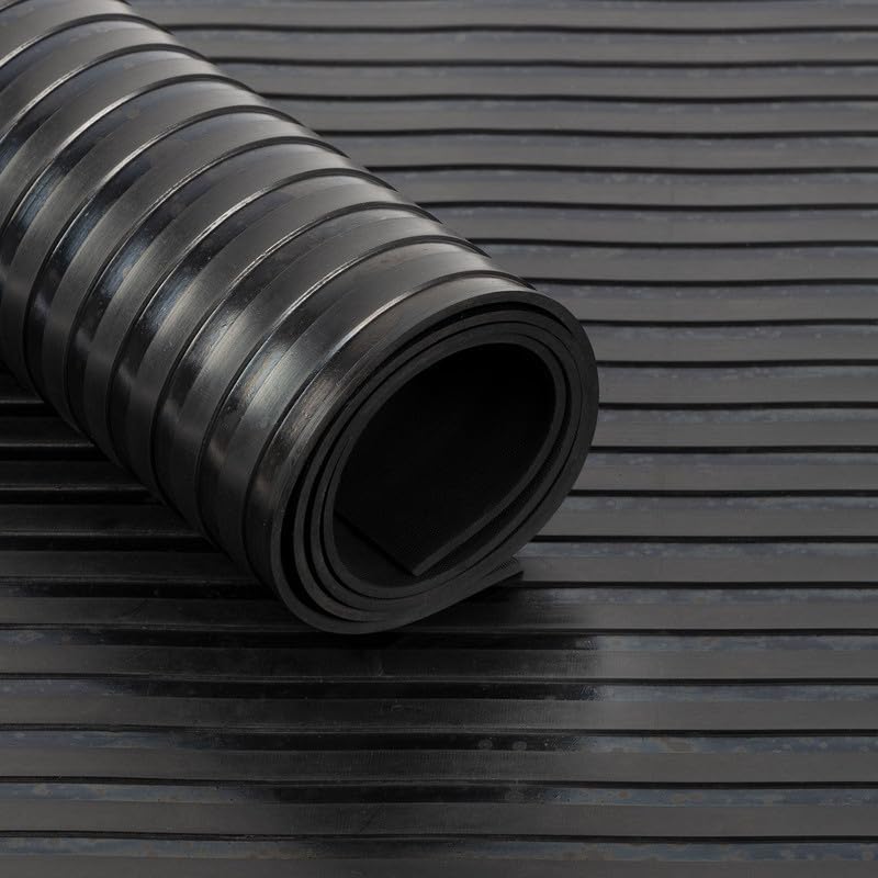 Rubber Matting Roll | 9.5m x 1.2m Wide Ribbed Rubber Flooring Mat for Garage Floor, Van, Gym, Shed | Black 3mm Thick Heavy Duty Indoor Outdoor Industrial Non Slip Waterproof Sheet