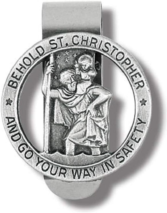 hwojjha Round Saint St Christopher Go Your Way in Saftey Proctection Visor Clip, 1 3/8 Inch (Dia) (Pewter)