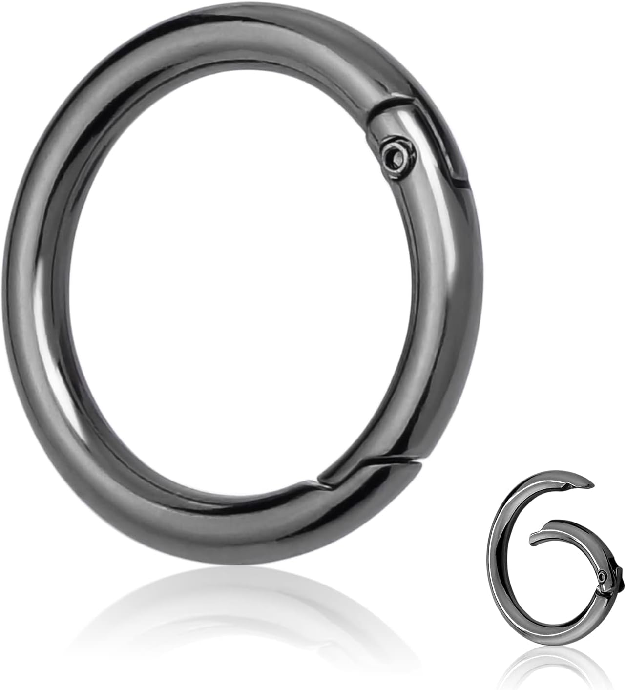 10Pack 1 Inch Metal Spring O Rings Clip Keychain, Round Carabiner Clips Keyrings Snap Hook Buckle, Purse Shoulder Bag Chain Rings Clip Replacement Paracord Keychain Lanyard Leather DIY Crafts (Black)