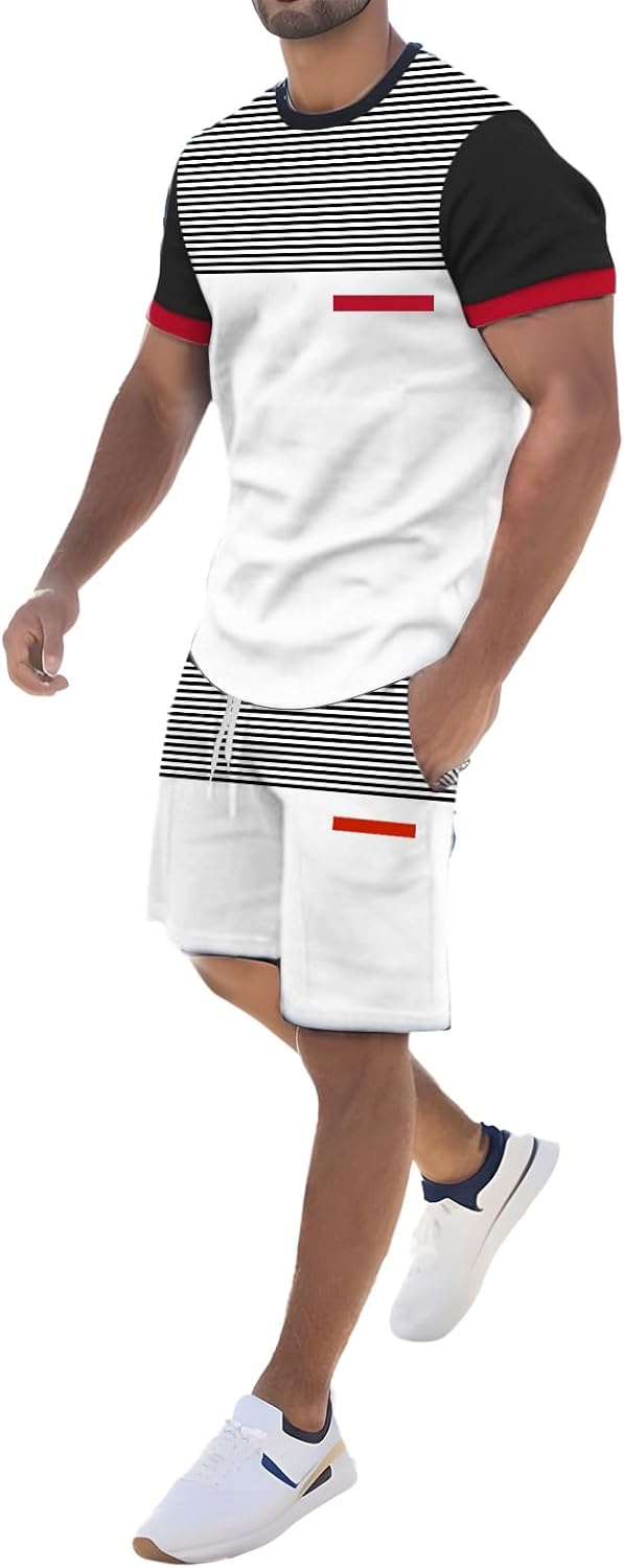 Feelcrag Jogging Suits Mens Two Set Jogging Suit Lounge Wear Mens Jogging Joggers Set Fashion Casual Sweatsuits Shorts & T-Shirt Outfit Set Sleeve Summer Sport Tracksuit Sets