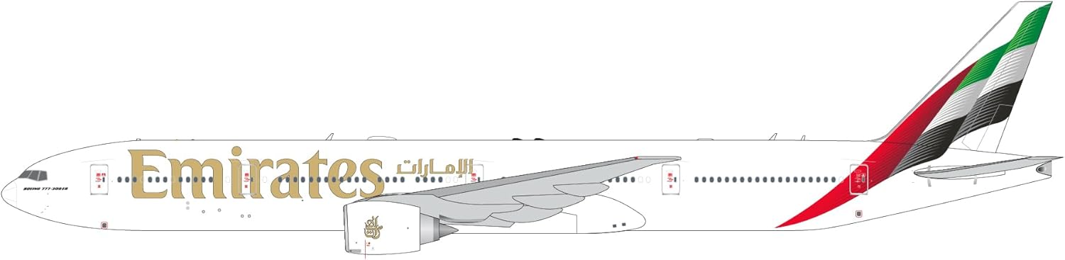 GeminiJets Boeing 777-300ER Commercial Aircraft with Flaps Down Emirates Airlines White with Tail Stripes 1/400 Diecast Model Airplane