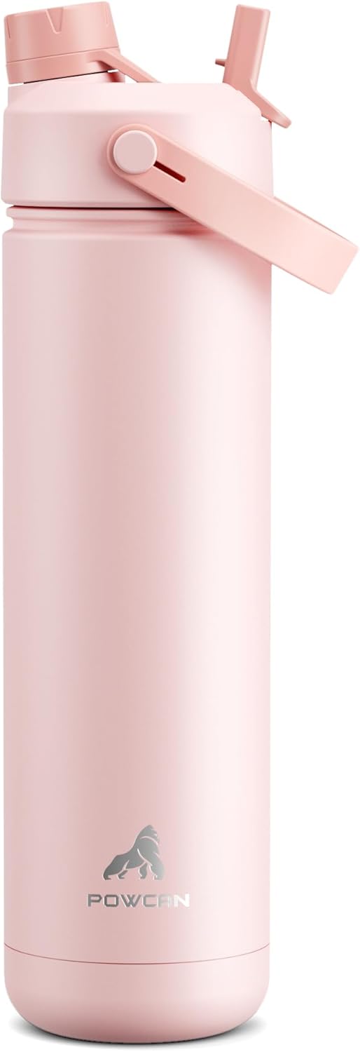 POWCAN 26 oz Insulated Water Bottle with 2-in-1 Straw and Spout Lid, Keep Cold 24H, Leak-Proof, Fits in Car Cup Holder, Stainless Steel Water Bottle for Sports, Travel, and School (Cotton Candy)