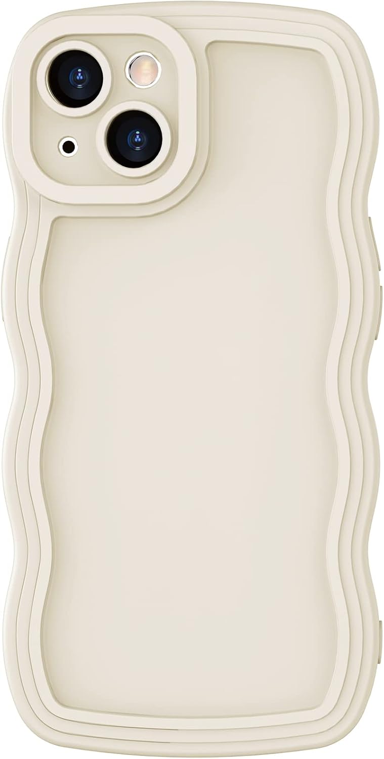 Anuck Case for iPhone 13 Case Wave, Curly Frame Design for Women Girls, Cute Wavy Solid Color Aesthetic Phone Case Soft Flexible TPU Shockproof Full-Body Protective Case Cover 6.1 inch - White