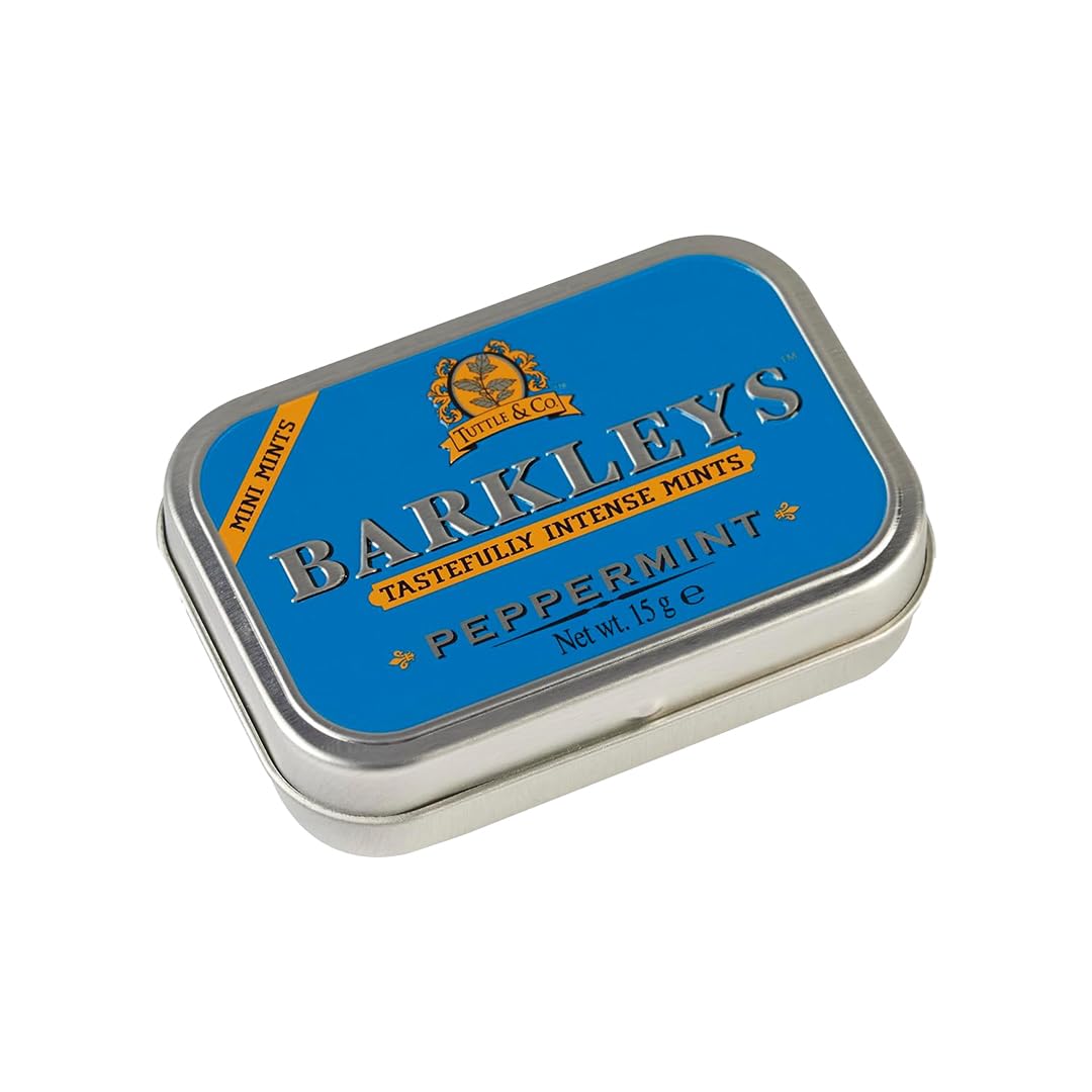 Barkleys Peppermint Breath Mini Mints - Strong Peppermint Flavor Cool Mint Candy For Party, After Dinner, Wedding, Every Day Use-Vegan Breath Mints In Reusable Classic Mini Travel Tins - 15gr, 1-pack