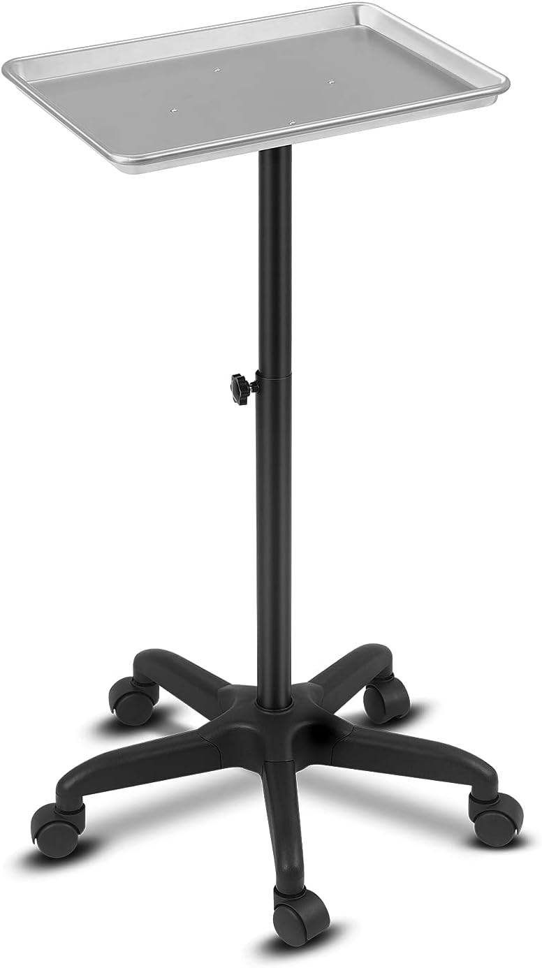 Salon Tray Cart Premium Aluminum Tattoo Tray Rolling Trolley Adjustable Height Storage Utility Cart for Clinic Spa Rolling Tray(Silver)