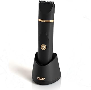 OLOV Electric Body Hair Trimmer - Groin Trimmer for Men - Bikini Trimmer Women - Wet/Dry Shaver Groomer, Replaceable Ceramic Blade Heads, USB Recharge Dock, Waterproof Hygiene Razor, Black