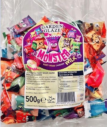 100 ASSORTED FIZZY SOUR HARD BOILED SWEETS CANDIES MONSTER KIDS PARTY MIX SHARING TREATS │ HALAL │ GLUTEN FREE │ NO ARTIFICIAL COLOURS │ PREMIUM ITALIAN │ BULK 500g │ BY GARDEN GLAZE®