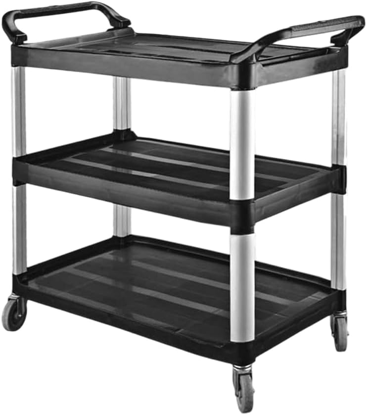 Multipurpose Service Cart with Wheel Lock, Serving Cart With 3 Tier Storage, Large Catering Storage Trolley Cart for Restaurant, Kitchen, Office, Garage