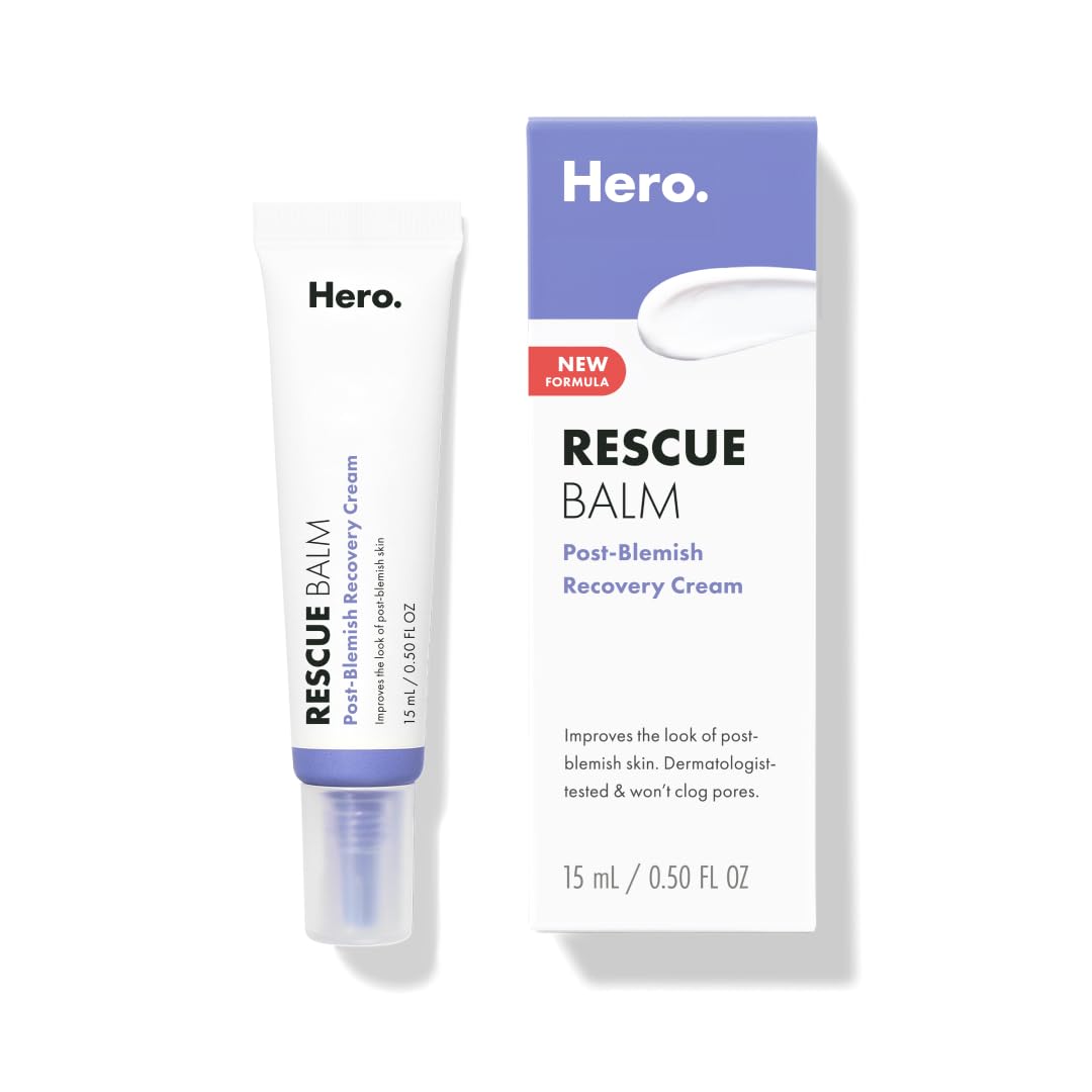 HERO COSMETICS Rescue Balm Original - The Post-Blemish Cream to Boost Hydration and Improve the Look of Post-Blemish Marks. Derm-Tested. New Formula with Panthenol. Won’t Clog Pores. 15mL