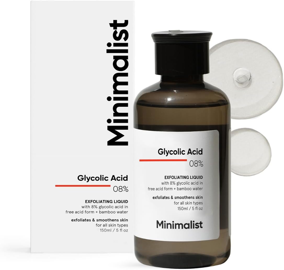 Minimalist 8% Glycolic Acid Toner for Glowing Skin | Multi-Functional Exfoliating Toner with Bamboo Water for Body, Face, Underarms & Scalp | For Women & Men | 5 Fl Oz / 150 ml