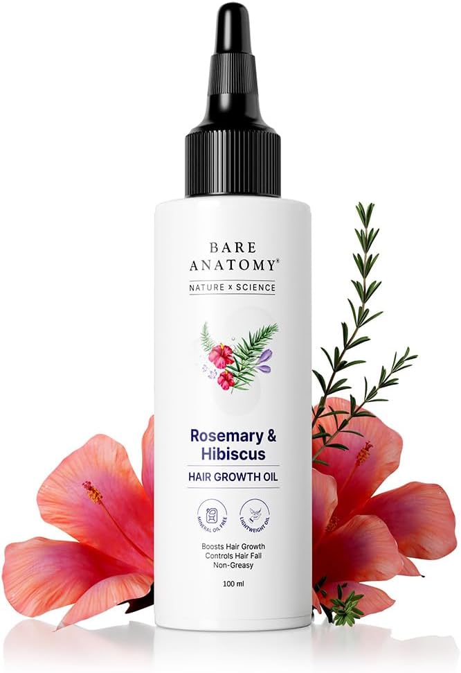 Bare Anatomy Nature x Science Rosemary Hibiscus Hair Growth Oil for Women & Men | Promotes New Growth & Strengthens | Nourishes Scalp & Controls Fall | Suitable for All Types-100ml