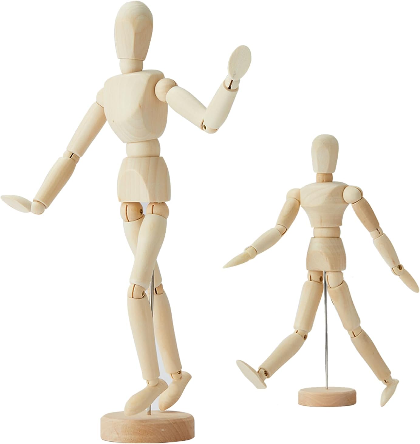 2 Pack, 8 Inch & 12 inch Artist Wooden Manikin Flexible Body Joints, Human Figure Puppet Model Wood Male Mannequin Doll Ornament Stand for Home Office Desk Decoration Sketching Drawing Painting