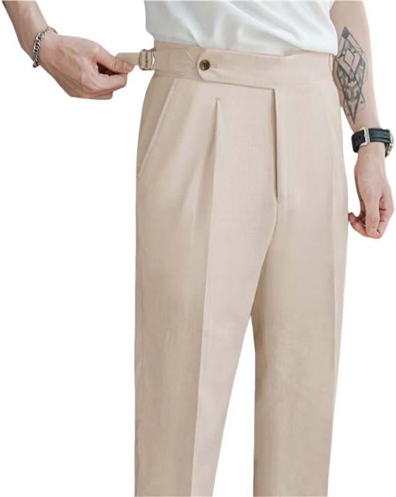 Men’s Cotton Linen Dress Pants Summer Casual Gurkha Suit Trouser Lightweight Retro Business Suit Pants Long for Men