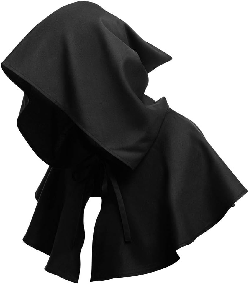 Unisex Medieval Cowl Hat, Gothic Hooded Robe Cloak for Women & Men - Vintage Friar Costume, Witch & Wizard Cloak, Adult Vampire & Death Devil Cape