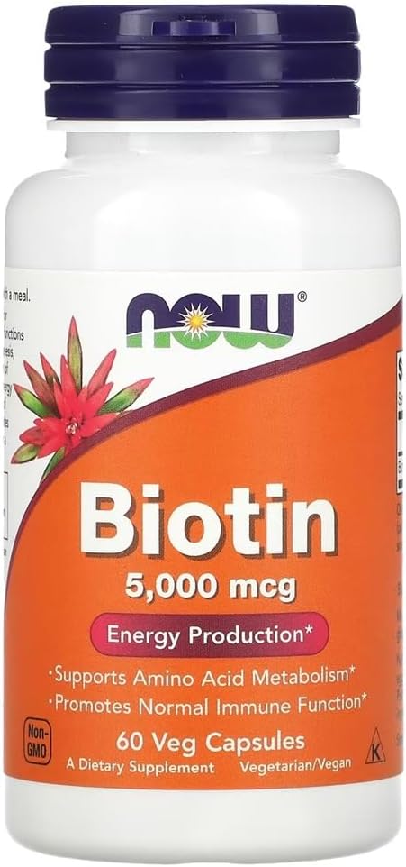 Now Foods – Biotin 5000mcg | Supports Hair, Skin, and Nails Health – 60 Veg Capsules