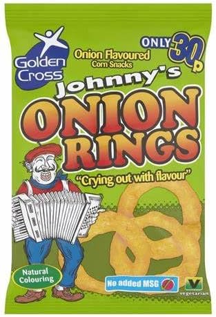Golden Cross Johnny's Onion Rings (36x22g) Full Box Crisps Corn Snacks Onion Flavour Flavoursome Snack PM35P Party Snack
