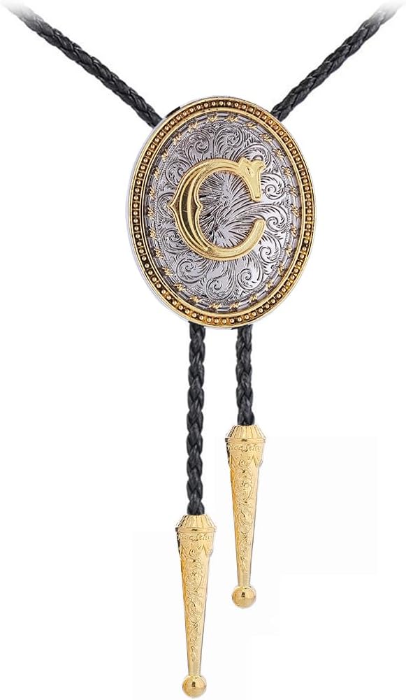 GelConnie Western Ties for Men Gold Bolo Tie Initial Letter A to Z Native American Bola Ties Cowboy Accessories for Men Women