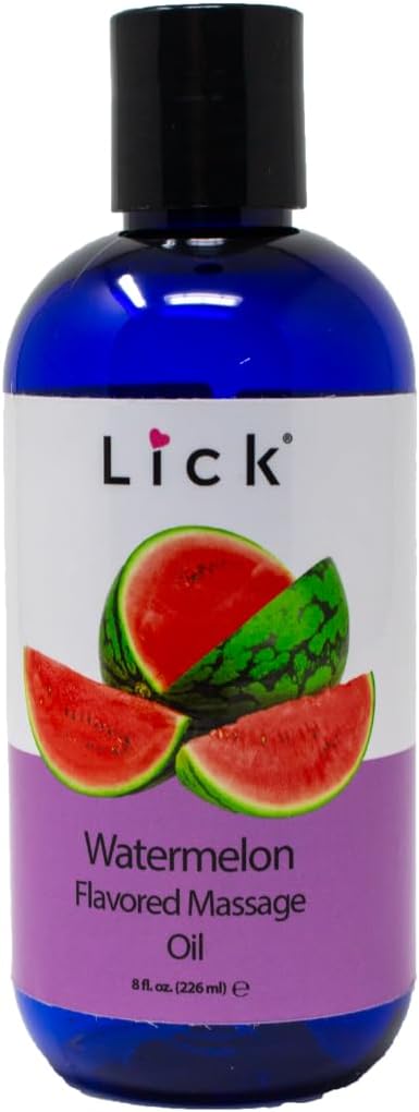 Watermelon Flavored Massage Oil for Couples – Edible Massaging Lotion with Vitamin E, Sweet Almond and Coconut Oil is Non Sticky and Gentle on Skin – Natural, Relaxing and Vegan (8 oz)