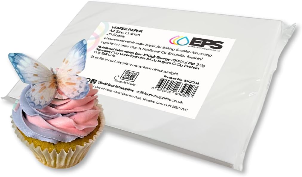 EPS A4 Wafer Paper (Pack of 25) for Edible Printing and Cake Decorating - Plain White A4 Edible Wafer Sheets (Rice Paper), Unsweetened and Tasteless, Vegan & Vegetarian