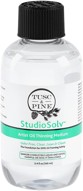 Tusc & Pine StudioSolv™ Odorless Mineral Spirits 3.4oz (100ml) - Purified Odor-Free Spirit Solvent For Thinning Oils, Artists, Painting Thinner, Professionals, & More!