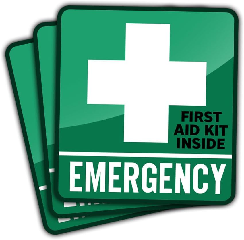 (3pcs) First Aid Kid Inside Sticker – Emergency First Aid Stickers for Box, Pet, or Child Safety – Waterproof Vinyl Decals for Car Window, Water Bottle, Laptop, Helmet, or First Aid Kit – 3 Inch