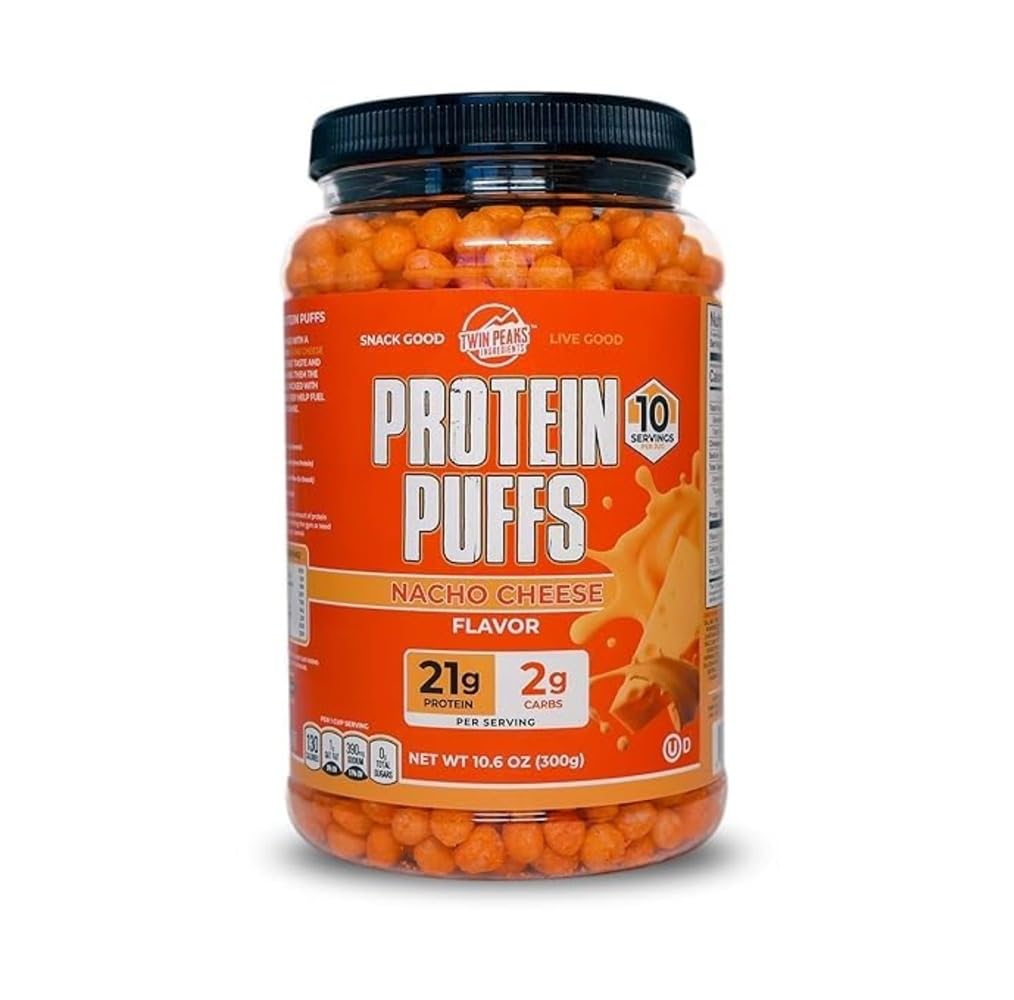 Twin Peaks Protein Puffs - (Nacho Cheese), Keto Friendly, Low Carb Snack (300g, 21g Protein, 2g Net Carbs, High Protein, Healthy Crunchy Snack).