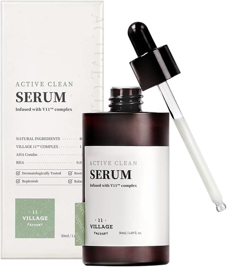 [VILLAGE 11 FACTORY] ACTIVE CLEAN SERUM (50ml) Korean Skincare - Gentle Exfoliating Serum with AHA & BHA - Acne Care - Sebum Control - 80% Natural Ingredients - Vegan Formula