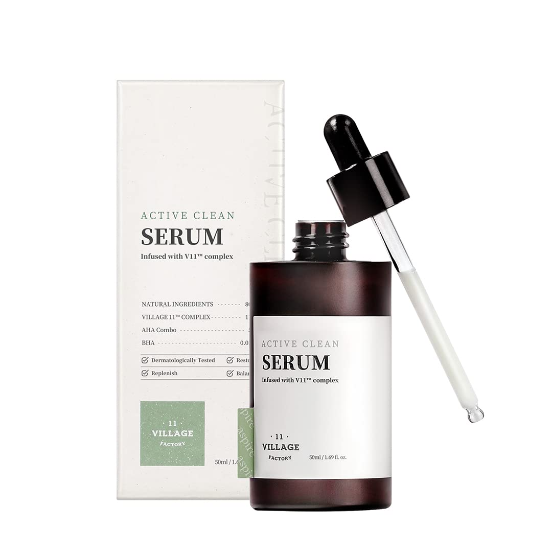 Active Clean Serum AHA BHA Mild exfoliation for acne and excess facial oil Korean Skincare for Blemish Care (1.69 fl oz/50ml)