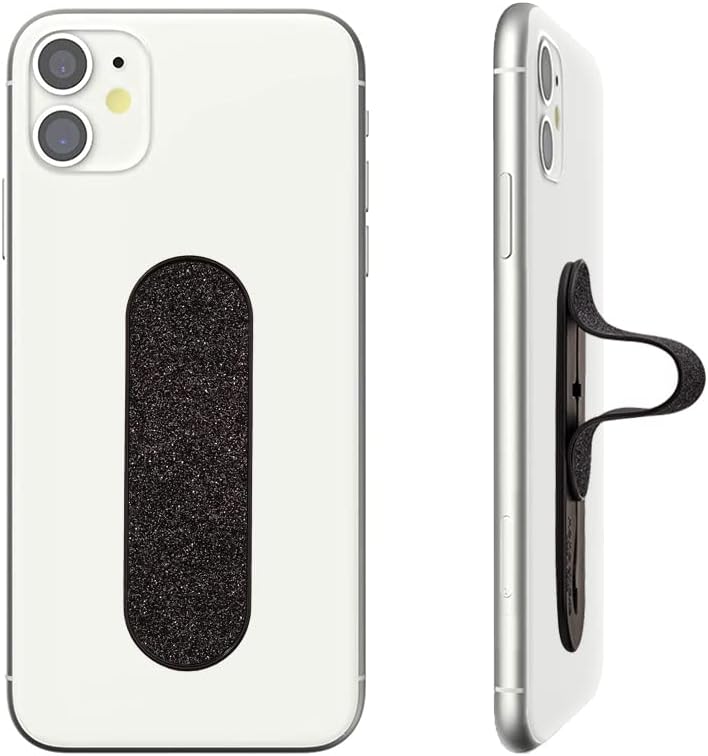 Momostick Flatstick, Cell Phone Finger Grip Strap Holder for Hand, Cell Phone Stand, New Slim Finger Loop Selfie Grip Compatible with Most Smartphones - Glitter Black