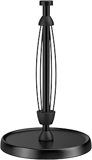 Paper Towel Holder Countertop, Black Paper Towel Holder Stand with Ratchet Mechanism for Kitchen Bathroom, One-Handed Tear Paper Stainless Steel Paper Towel Holder with Weighted Base(Black)