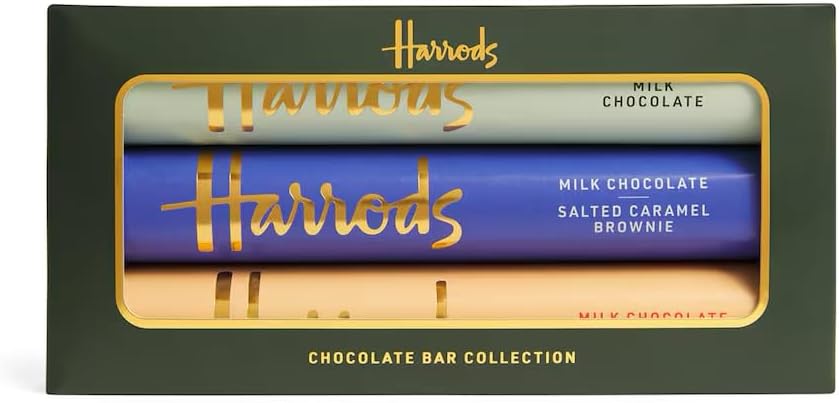 Harrods London Chocolate Bars, 3 x 85g Milk Chocolate, Salted Caramel Brownie, Caramelised Biscuit