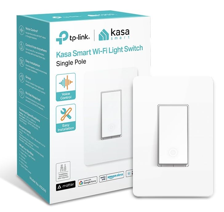 Kasa Matter Smart Light Switch, KS205, Single Pole, Need Neutral Wire