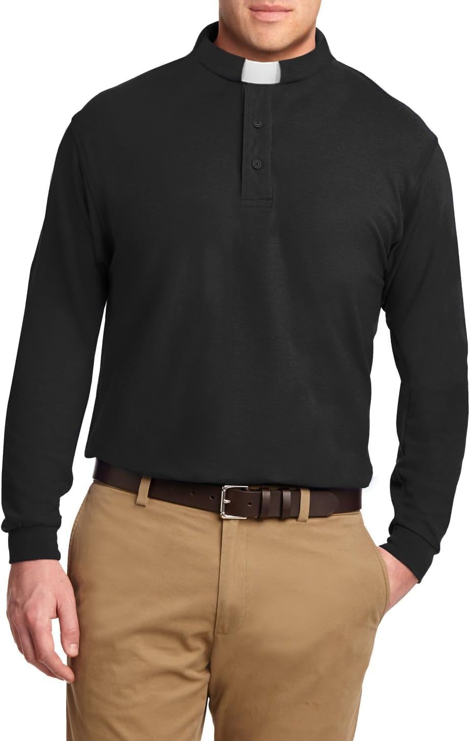 ANDHOM Men's Clergy Tab Collar Polo Shirt Long Sleeve Pastor Minister Preacher Shirt Priest Tops